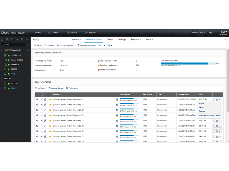 screenshot of Rapid Recovery
